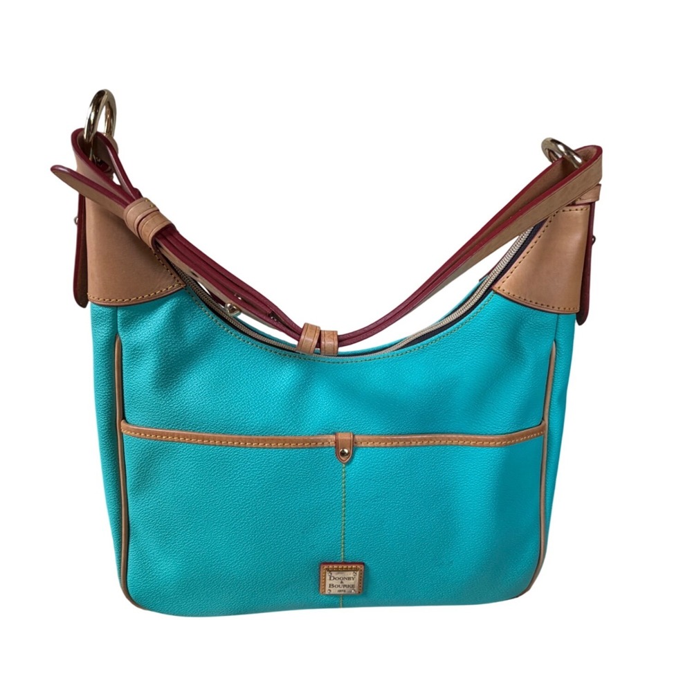 Dooney & Bourke Turquoise Shoulder Bag with Tan and Burgundy Trim
